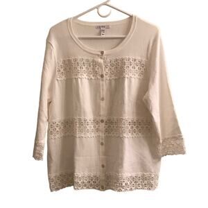 Isaac Mizrahi Live! Lace Button down white Top Size 1X